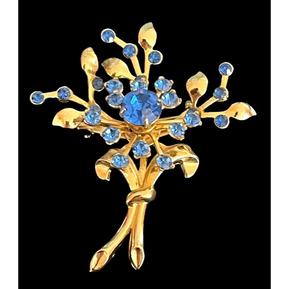 Coro Blue Starburst Brooch & Earrings Set Rare Estate Signed Mid Century 3 Piece - Picture 4 of 10